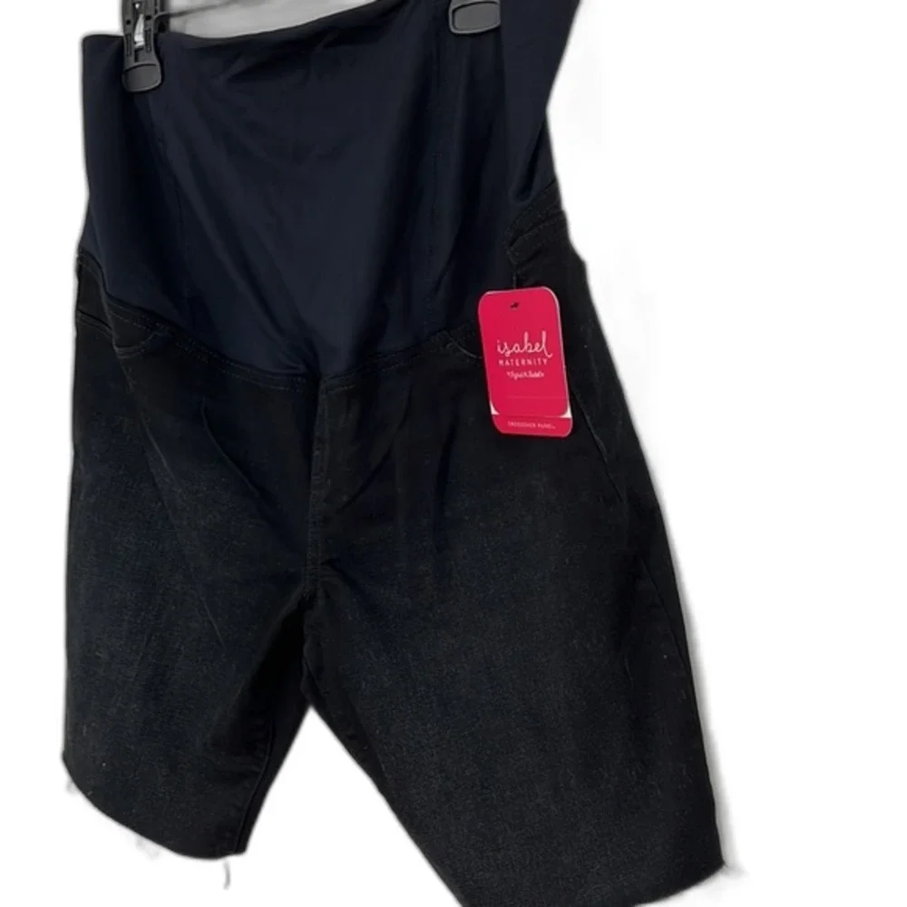 Isabel Maternity Bermuda Cut Off Denim Shorts Black Size 14 NWT